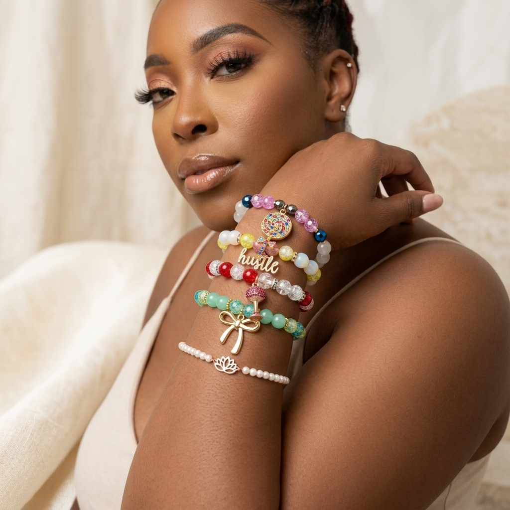Stacked bracelets on the arm