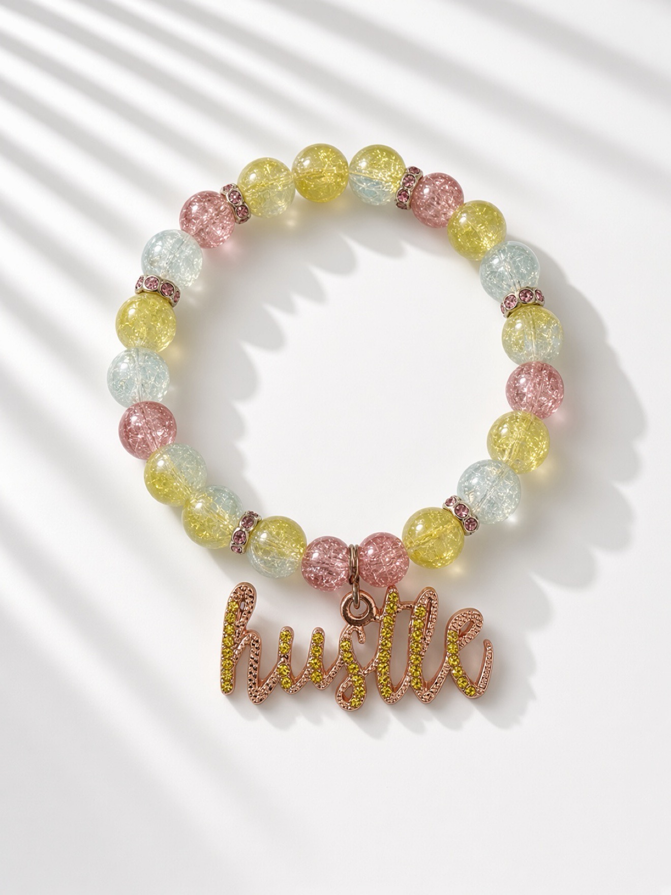 Pretty Hustle handmade bracelet in clear editorial detail