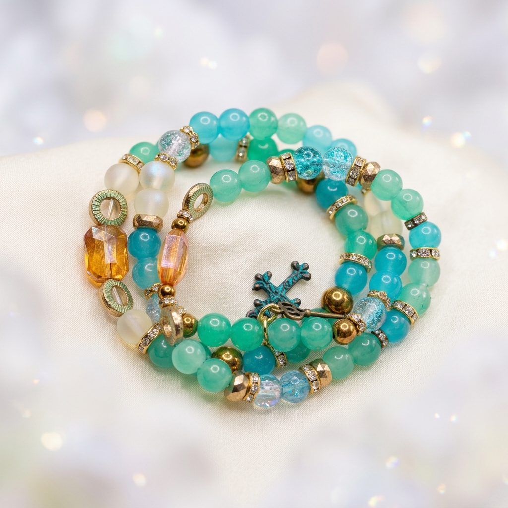 Teal and gold stacked bracelets