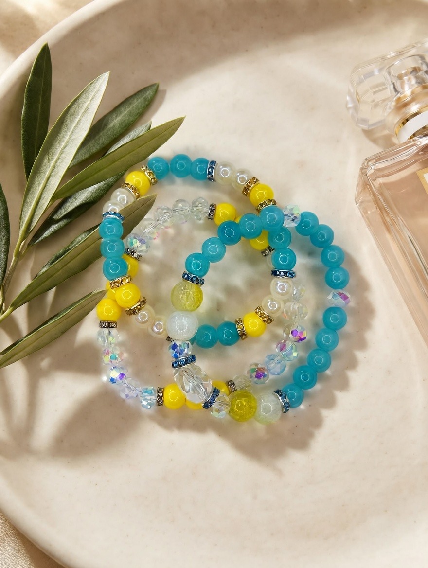Blue and yellow bead trio